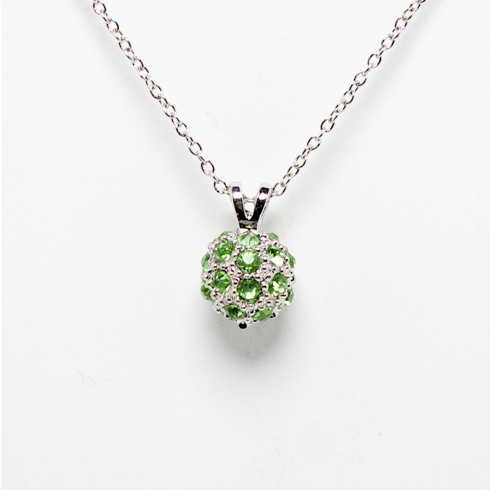 Green Accented Disco Ball Pendant Necklace
